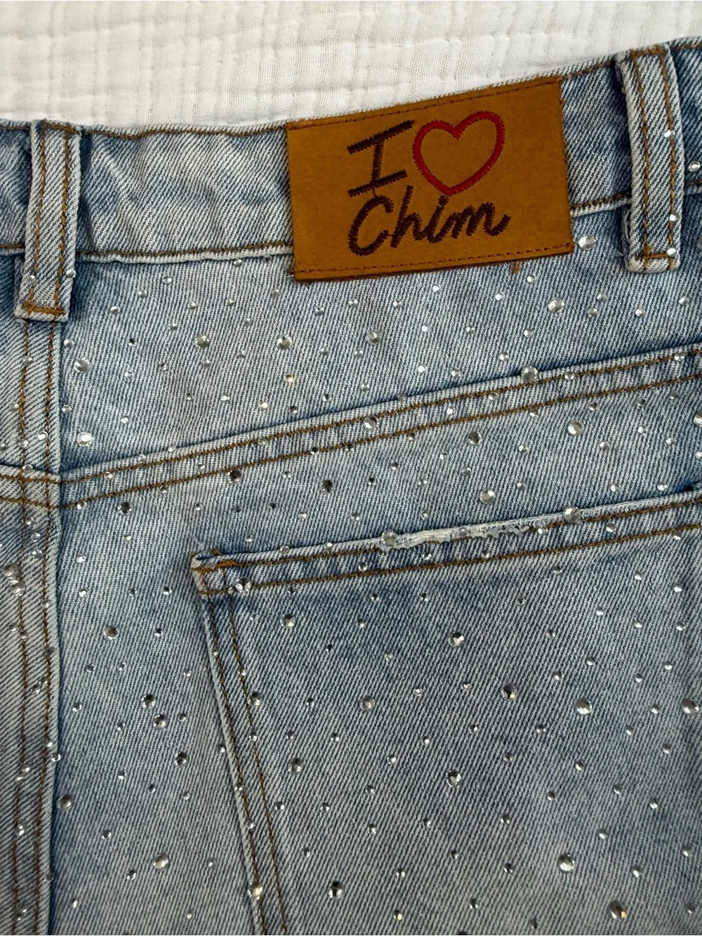 Light Blue Rhinestone-Studded Men's Denim Shorts